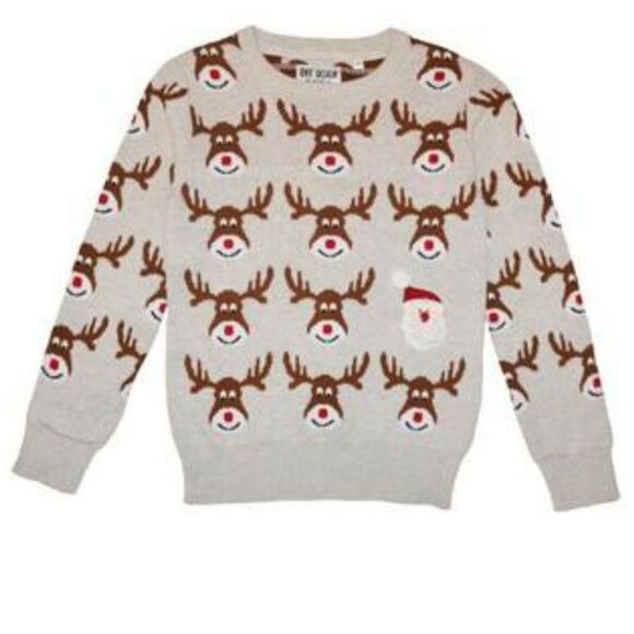 Knit Design Boys Santa Claus Rudolph Red Nose Reindeer Holiday Sweater Sz 7/8** - Picture 1 of 7